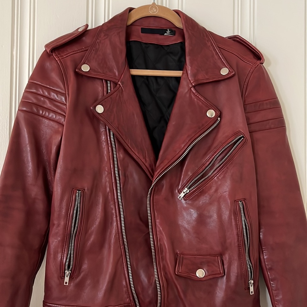BLK DNM Maroon women’s leather motorcycle jacket authentic size small